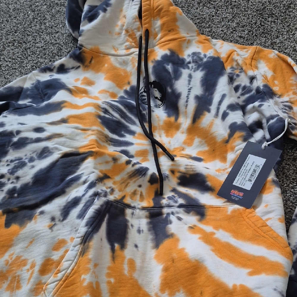 Tie-Dye V-Neck Men's Hoodie - Orange, Navy & White